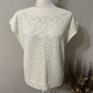 Vtg B. Bronson Women Sleeveless Sweater Vest Cream Open Knit Boat Neck Sz L